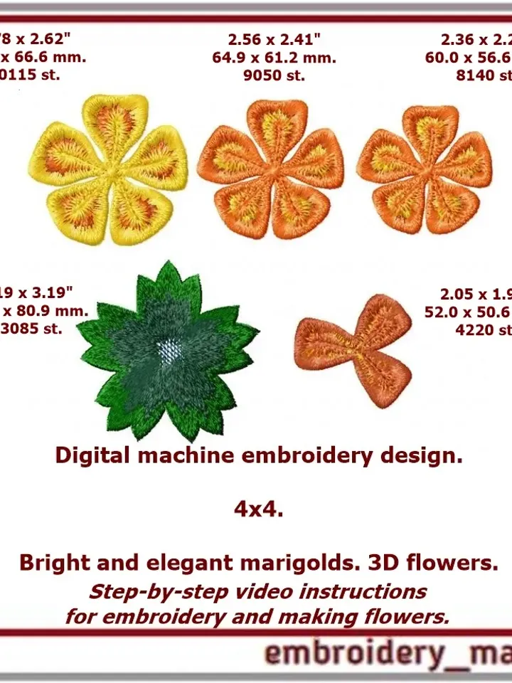 In the hoop embroidery design Bright and elegant marigolds