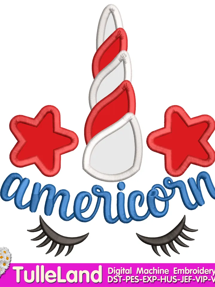 Americorn Patriotic 4th of July Unicorn Usa applique Machine embroidery design