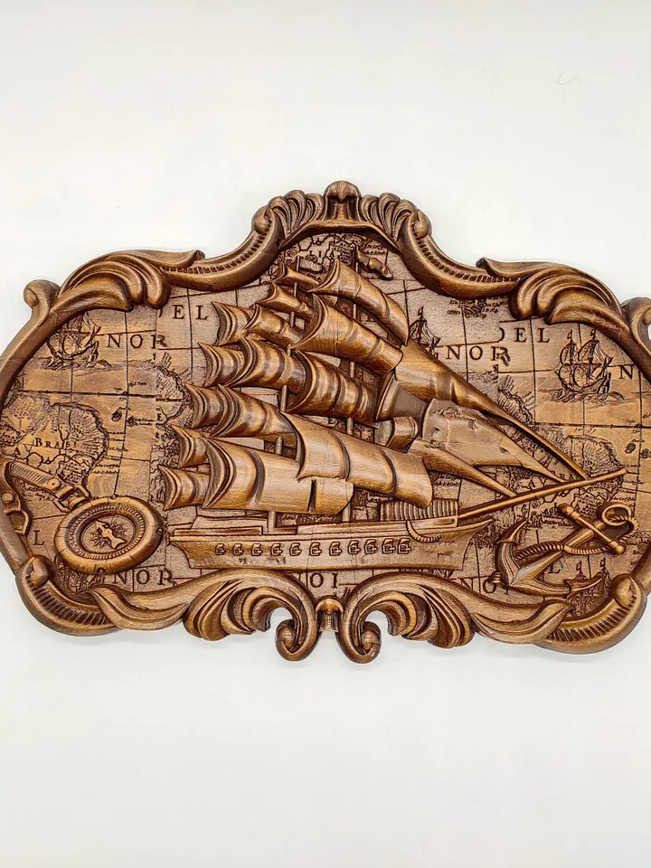 Sailors gifts, Fathers day gifts, A ship, Wooden Carver Panel a ship, Wooden Gift on the wall, carved wood wall art