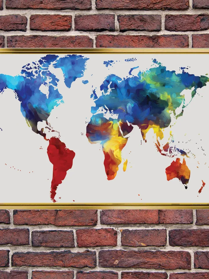 World map Print on Canvas , Floating Frame Option, Modern Wall Art, Extra Large Canvas Wall Art