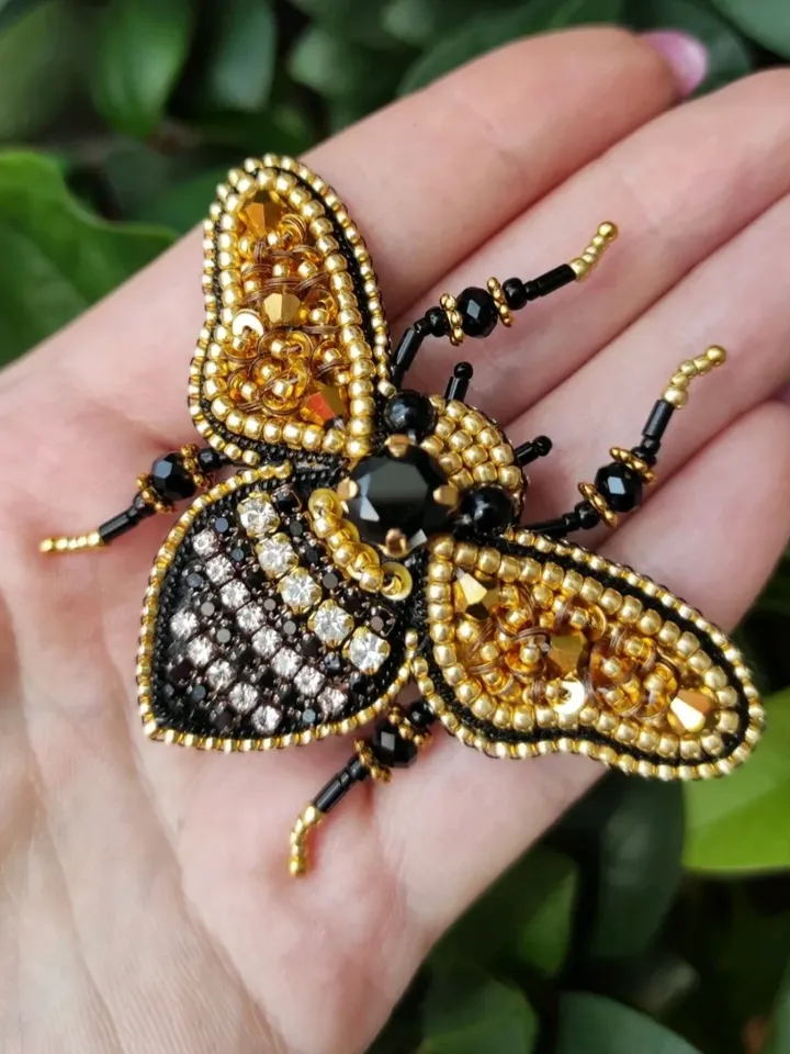 Beaded insect brooch, insect pin, mooth brooch, butterfly brooch, bug pin, bee brooch, bug brooch, insects, madam toto