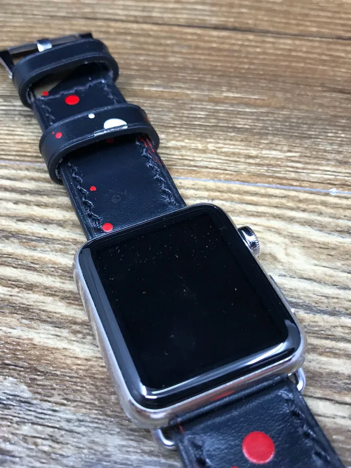 Abstract Art Apple Watch Bands 45mm 41mm 44mm 40mm, Smartwatch Band, Black Genuine Leather iWatch Watch Strap, Valentines Day Gift Ideas