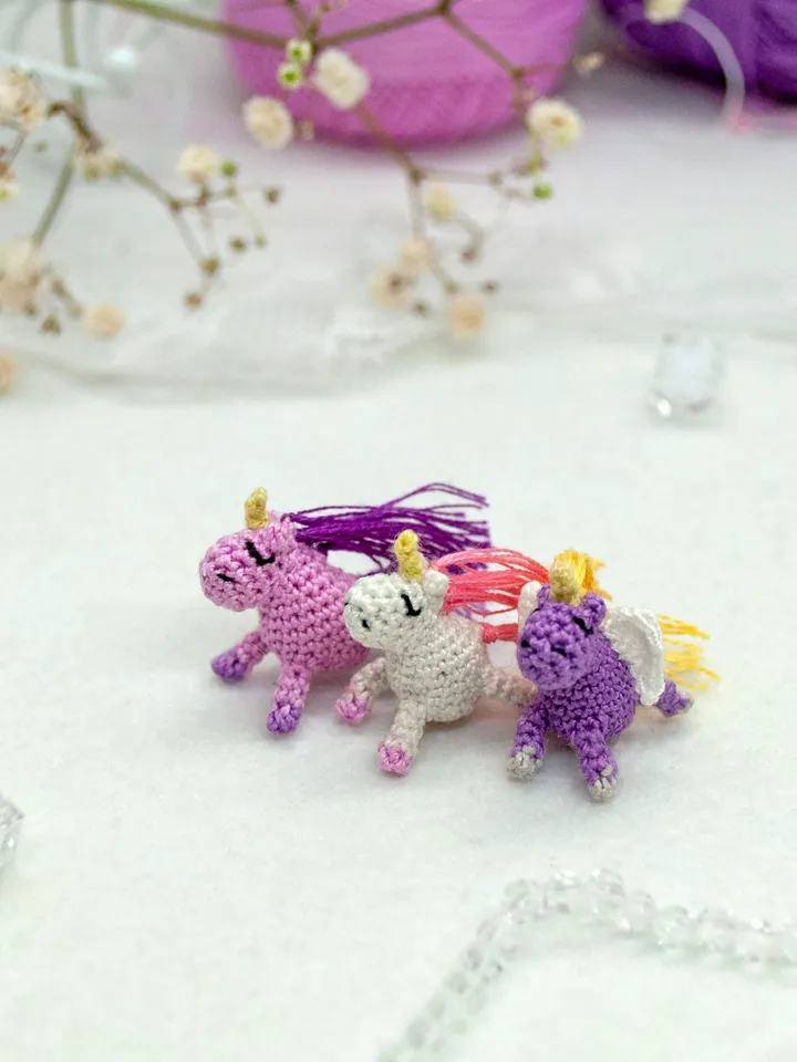 Tiny Pink UNICORN with lilac mane Crochet Unicorn Fairy miniature pony Micro toy for Mini Blythe Mini horse for Doll