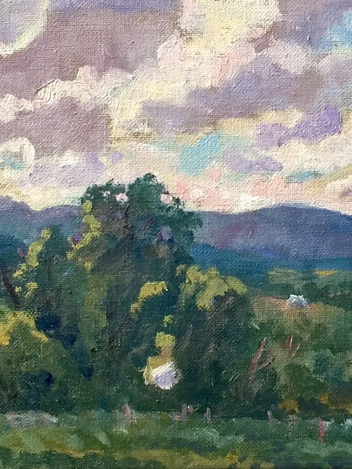 Original Landscape Painting - Summer Hills and Sky/Berkshires - 8x14 Oil on Linen, Plein Air Impressionist Fine Art, Signed Original