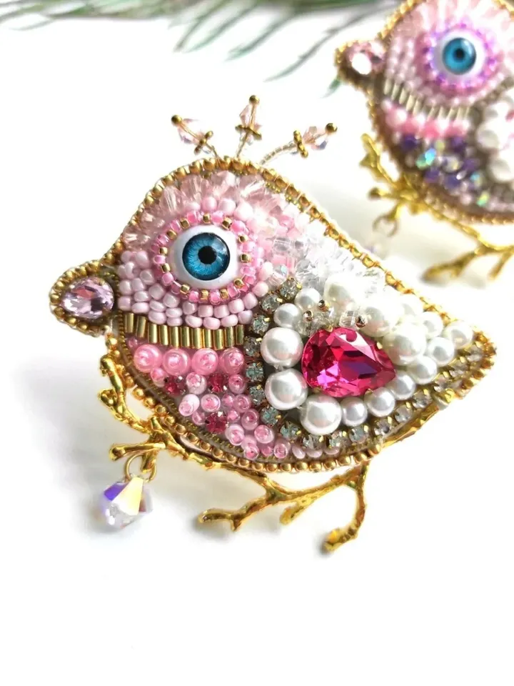 Set of brooches, bird, heart pin, bird brooch, heart brooch, jewelry set, gift for her, handmade brooch pin
