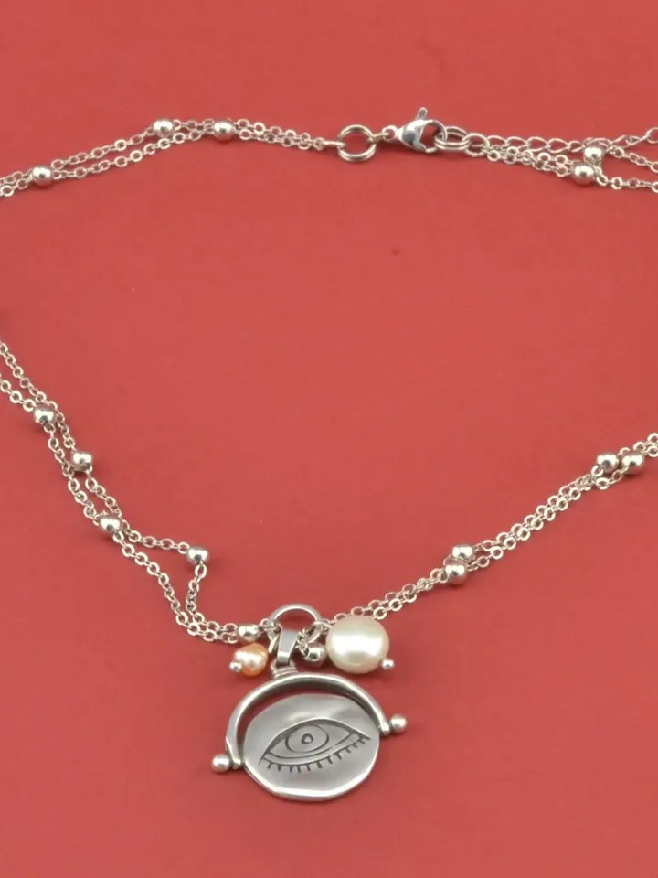 Evil Eye Necklace, Dainty Eye Necklace, Beaded Satellite Chain, Evil Eye Pendant, Silver Satellite Choker, Eye Necklace, Protection Necklace