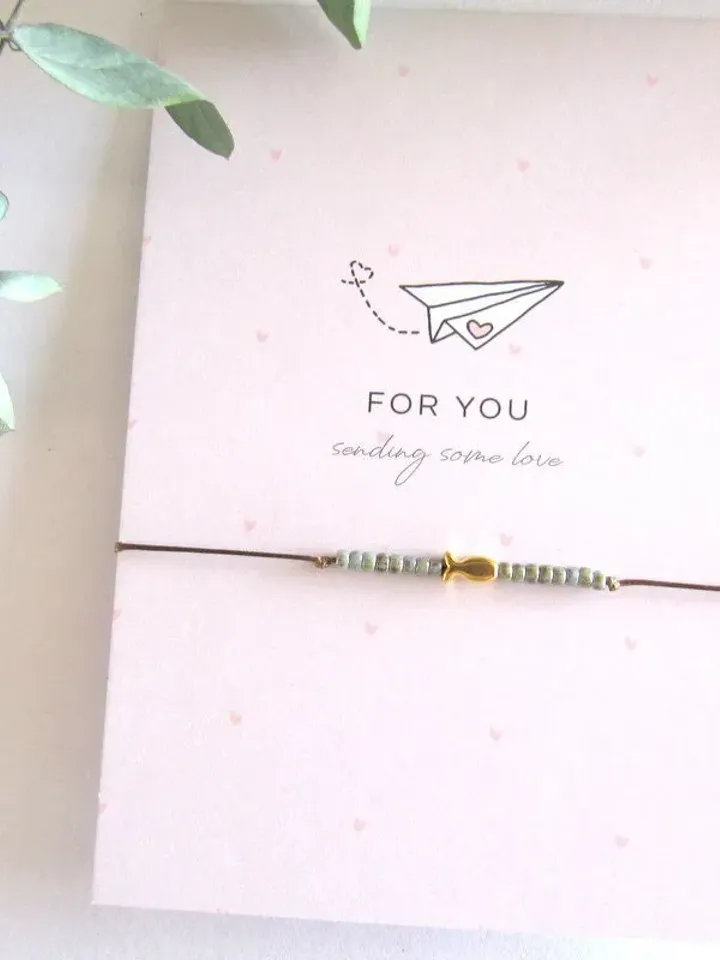 sweet bracelet with fish and wish card/ Friendship bracelet with Tiny beads, gift for best friend, gift for teenager , macrame bracelet