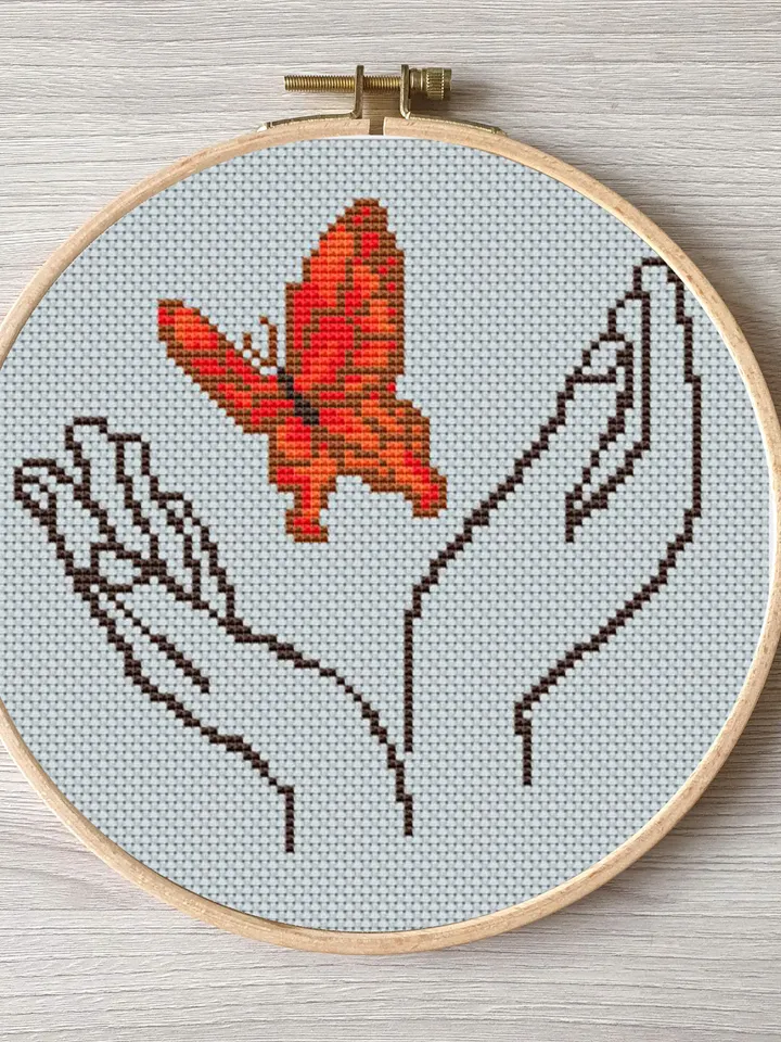 Red butterfly pattern pdf cross stitch, Easy embroidery DIY