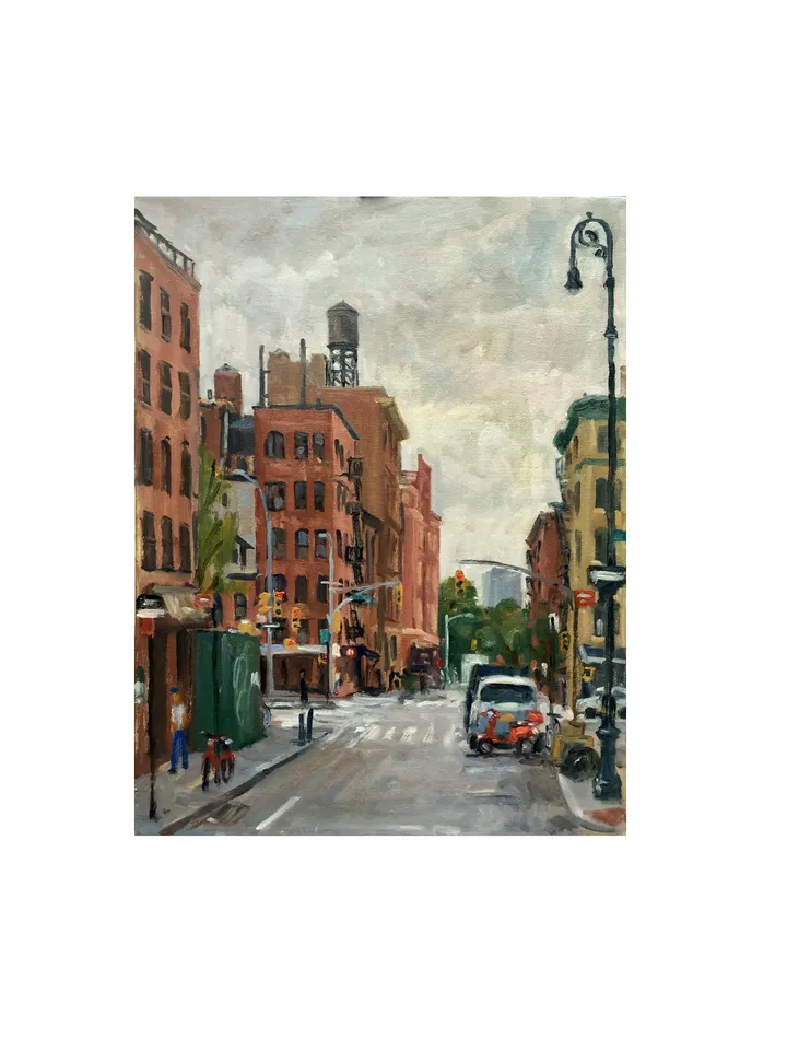 New York Cityscape Painting - Orchard and Rivington Street/NYC- 14x18 Oil on Canvas, Urban Impressionist Fine Art, Signed Original Landscape