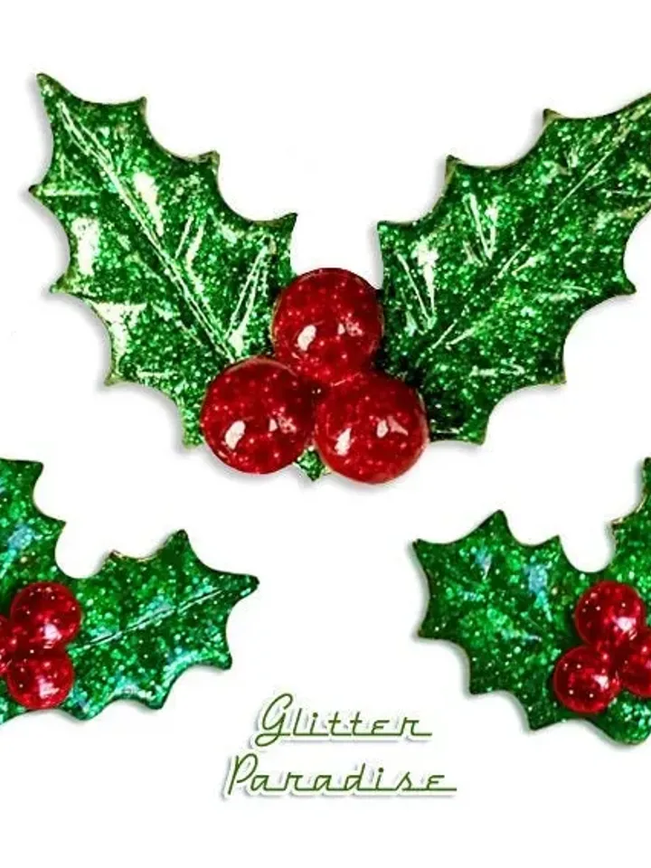Christmas Holly - Set Brooch and Earrings - Retro Christmas Jewelry - Merry Christmas - Holly Berries - Holly Jewelries - Glitter Paradise®