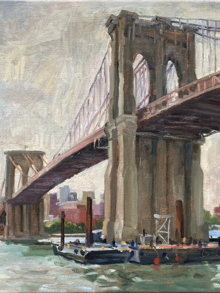 Large Original New York Cityscape Painting - Brooklyn Bridge/NYC - 16x20 Oil on Canvas, Fine Art, Signed Impressionist Landscape