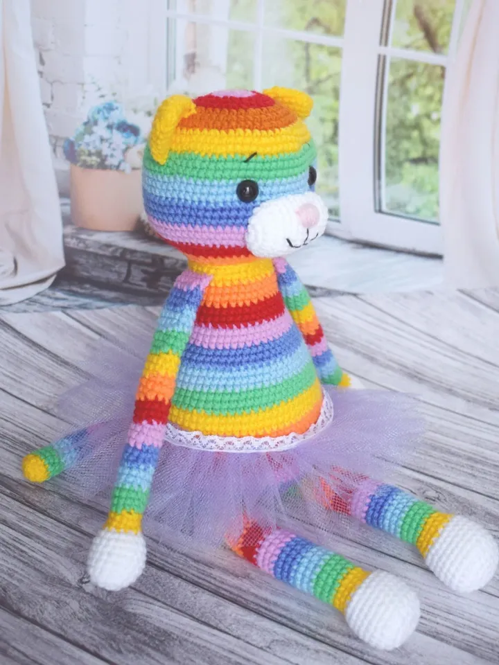 Rainbow cat TO ORDER Cute knitted kitten Funy animal Amigurumi Gift for children Moms favorite cat