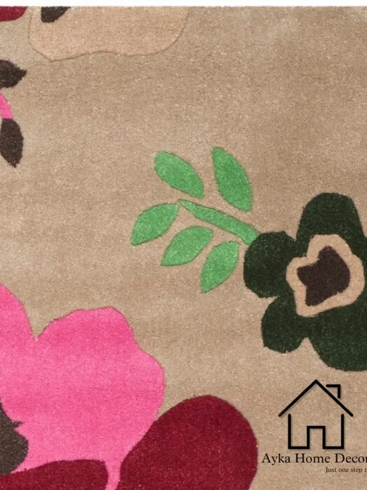 Ayka 100% Pure Woolen Area Rug For Hall Kitchen Living Room Bed Room Dining Room Kids Room Carpet / Beige Color Rug / Flower Rugs Christmas