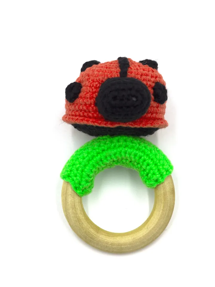 Crochet ladybug teether pattern PDF insect toys organic baby toys teether wooden amigurumi pattern gift for newborn baby