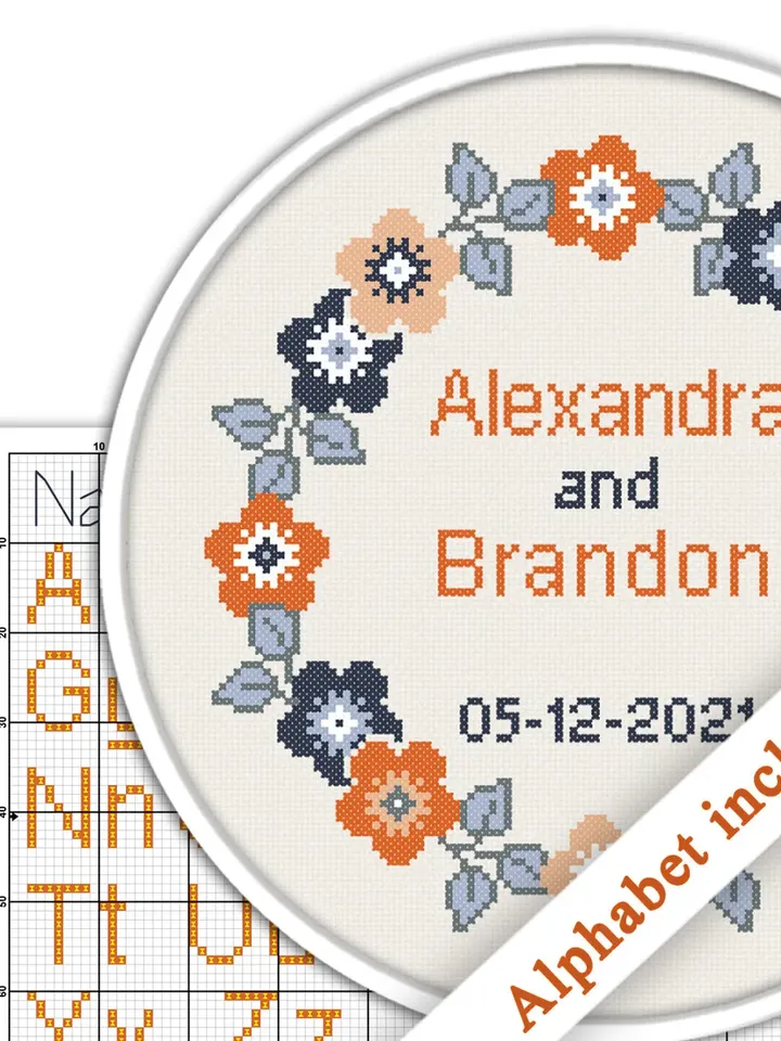 Flower frame cross stitch pattern. Wedding cross stitch pattern. DIY. Floral Wreath.