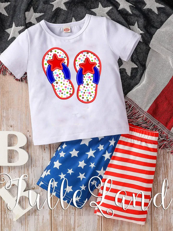 4th July Flip Flops American Machine embroidery design
