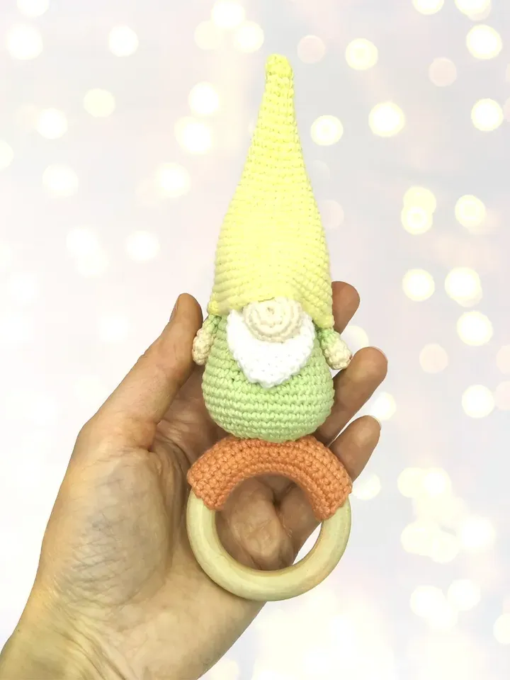 Gnome baby rattle, Easter ornament gnome, spring gnome amigurumi toy, Easter gift, PDF crochet pattern