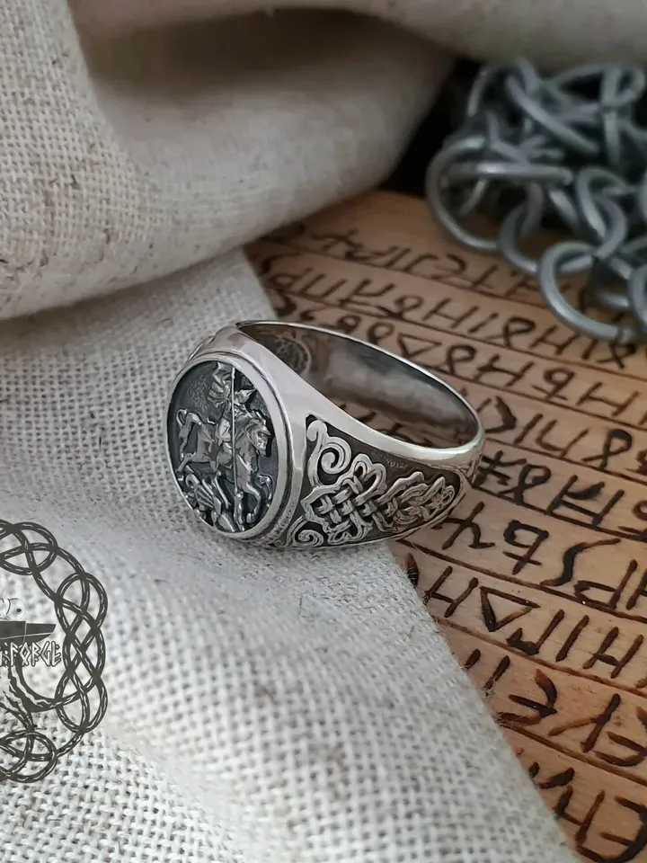 Saint George Ring, George the Victorious, Dragon Slayer Ring, Sterling Silver Saint George Ring, Slavic Jewelry
