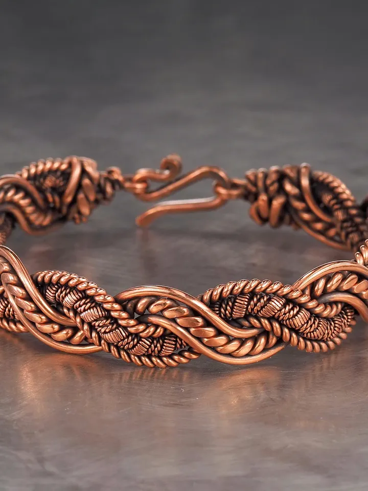 Copper wire wrapped bracelet for woman Unique artisan jewelry Handmade 7th Anniversary gift idea WireWrapArt jewellery