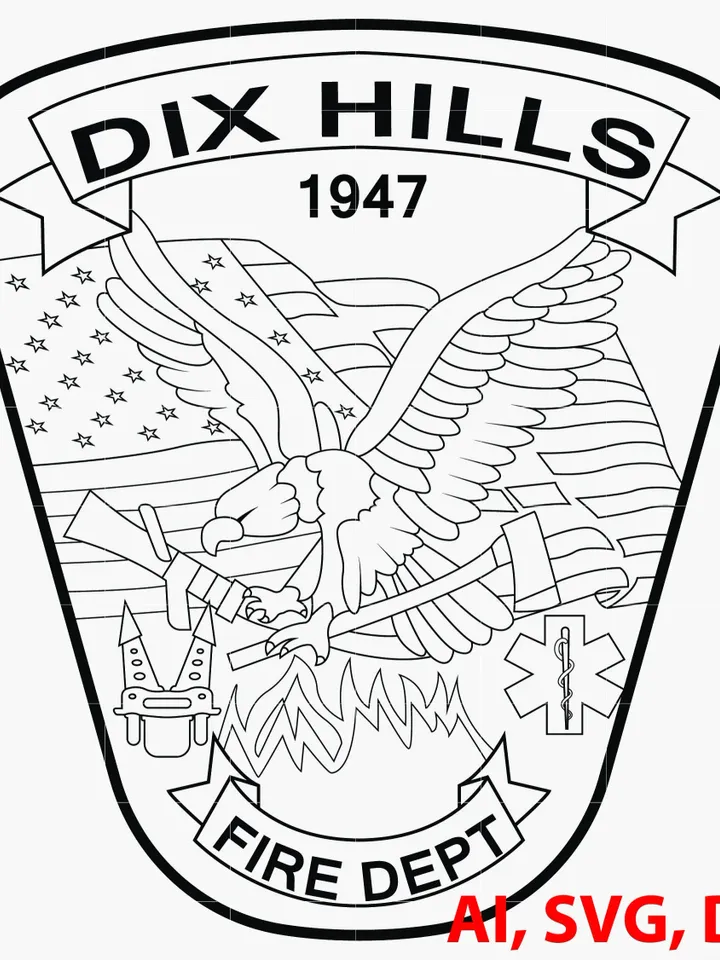 Dix Hills Fire Dept. Badge, Logo, Seal, Custom, Ai, Vector, SVG, DXF, PNG, Digital