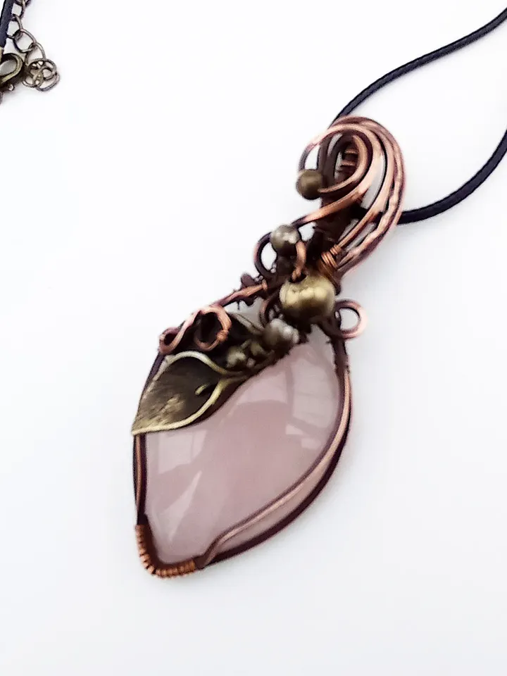 Handmade Necklace with Rose quartz, jewelry for a girls pink prom dress, nice gift for girlfriend