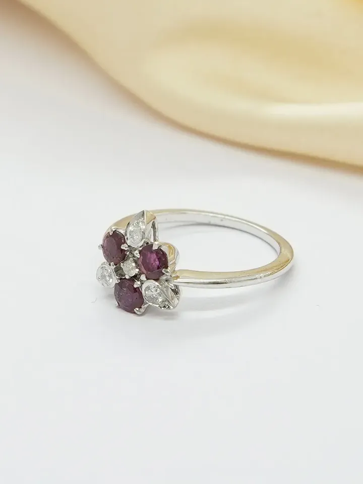 Natural Ruby Diamond Ring, Flower Ring, 925 Sterling Silver Ring, Engagement Ring, Promise Ring, Gift For Her, Bridal Ring, Ruby Jewelry