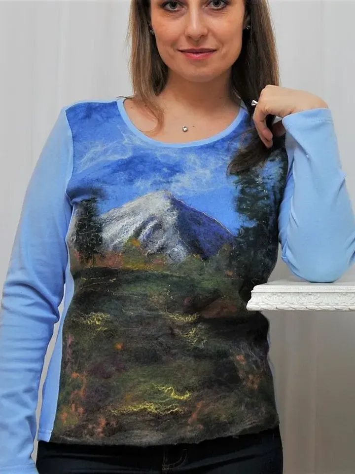 Women's blue sweater, Wool felt clothing, Fashionable original design sweater