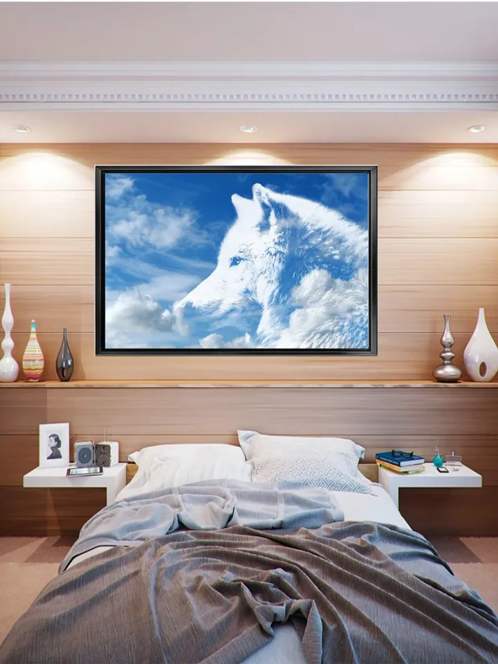 White wolf  Print on Canvas , Floating Frame Option, Modern Wall Art, Extra Large Canvas Wall Art