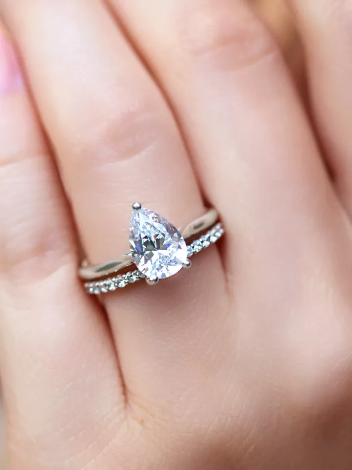 PEAR MOISSANITE RING | Pear Shaped Moissanite Diamond Eternity Ring Band | Engagement Ring Gift | Custom Wedding 14k Solid Gold Ring
