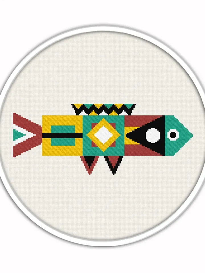 Abstract fish cross stitch pattern. Scandi cross stitch pattern. Folk cross stitch pattern.