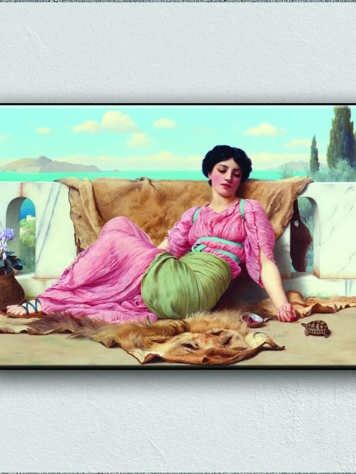 John william godward the quiet pet Print on Canvas , Floating Frame Option, Modern Wall Art, Extra Large Canvas Wall Art