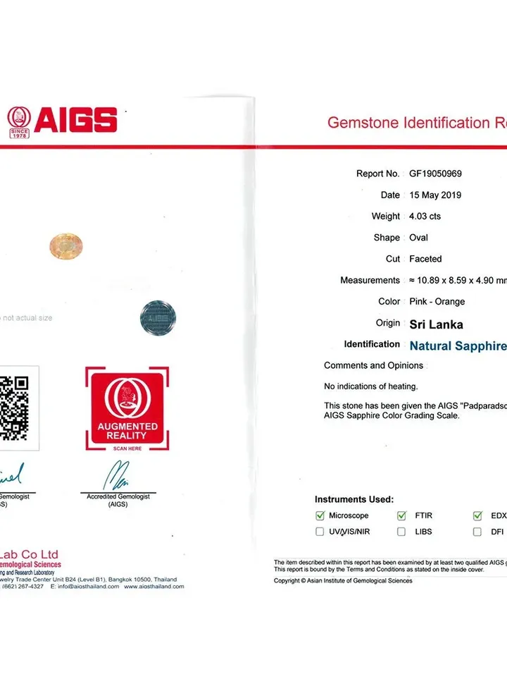 4.03 CT AIGS Certified Unique Rarest Unheated 100% Natural Padparadscha Sapphire from Sri Lanka