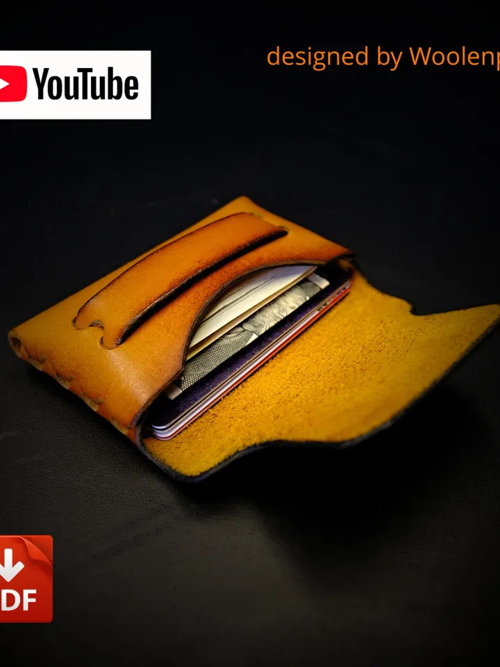 Stitchless mini wallet - no stitch horizontal wallet - PDF leather pattern.NS3