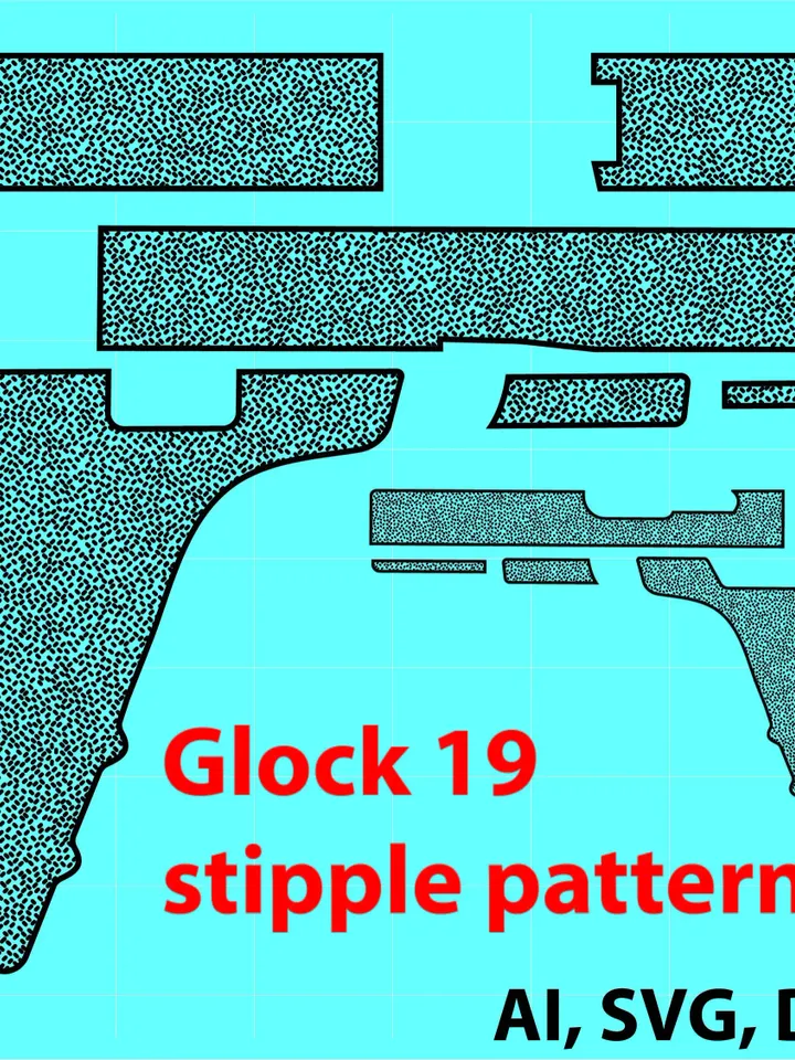 Hand Gun Glock 19 stipple patterns Design Custom, Ai, Vector, SVG, DXF, PNG, Digital