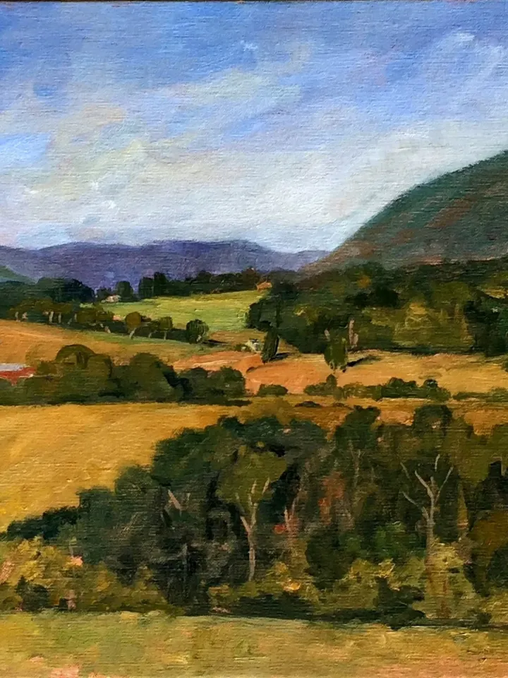 Large Original Landscape Painting - Hills and Sky/Berkshires Summer- 14x26 Oil on Linen, Plein Air Impressionism, Signed Original Fine Art
