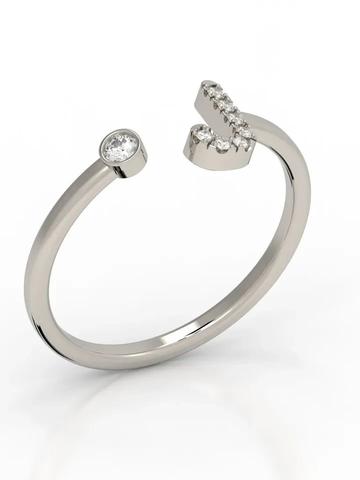 14K Gold Diamond 0,20 Ct G VS Initial Ring Letter Ring for Women Letter J Minimalistic  Trendy Gift for Her Anniversary Valentines Dainty