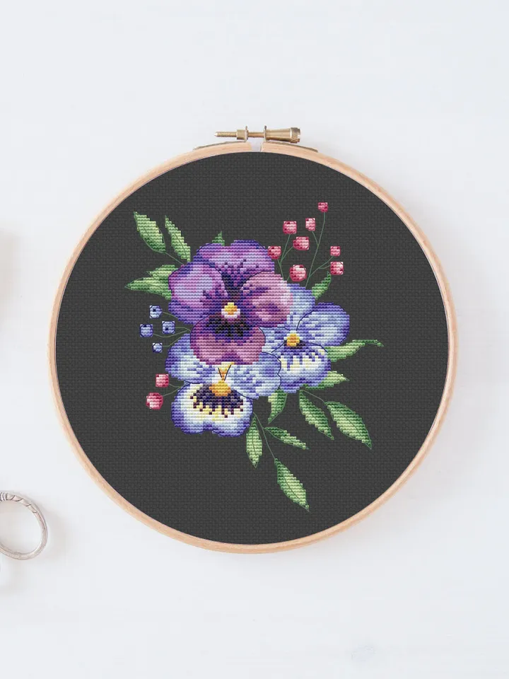 Pansies Cross Stitch Pattern PDF, Pansy Cross Stitch Pattern, Spring Flowers Cross Stitch Pattern, Modern Embroidery Flowers