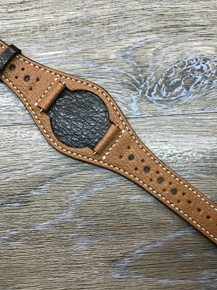Handmade Leather watch band, Full bund strap, Leather Cuff watch Strap 20mm, Brown cuff watch band, Brogue pattern, leather watch band