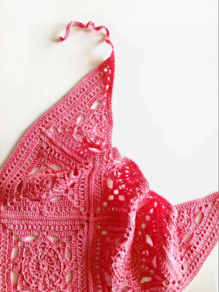 Bandanas kerchiefs openwork crocheted cotton pink