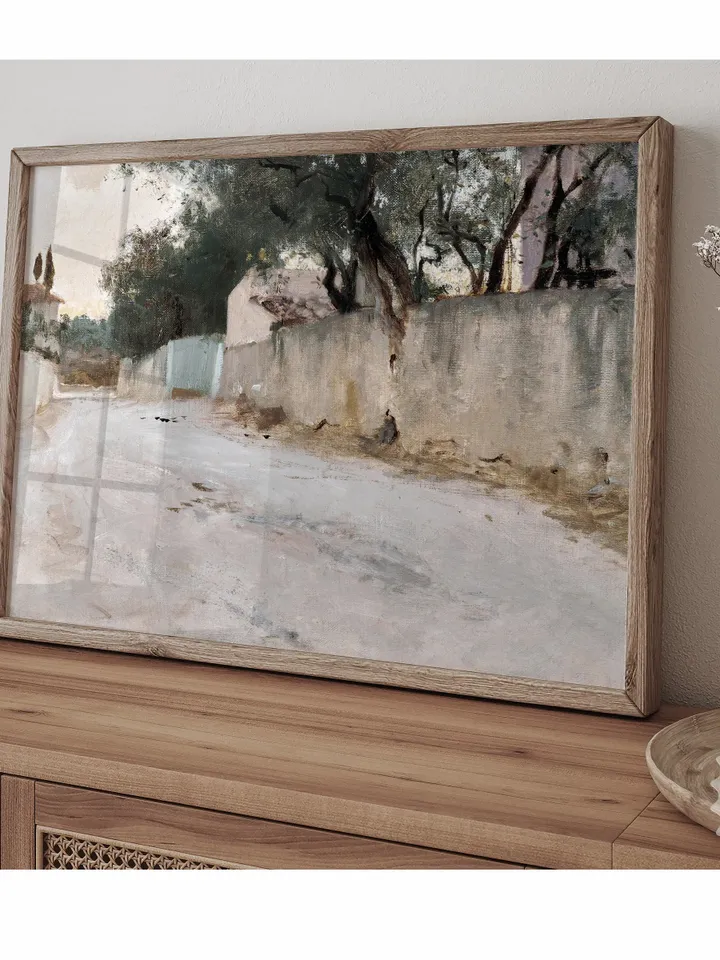 Village Road Painting Vintage Art, Printable Farmhouse Wall Decor, Digital Downloadable | 376