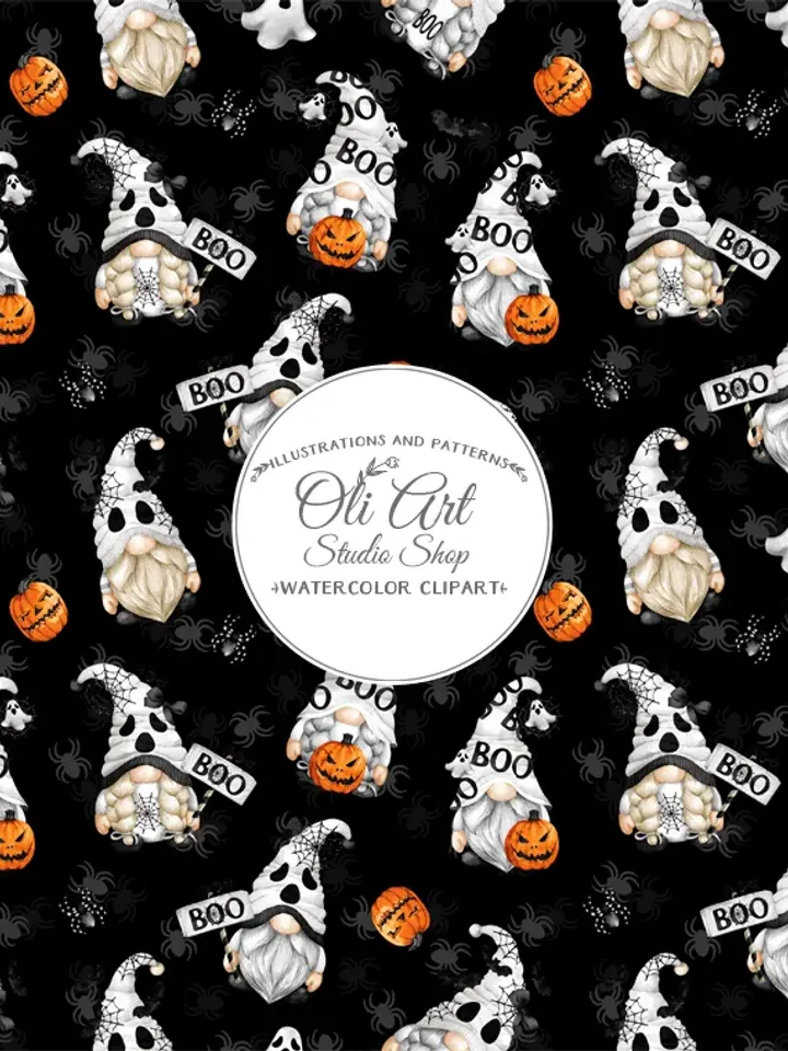 Download Seamless patterns. Ghost gnome. Halloween. Happy holidays. Download Seamless Patterns. OliArtStudioShop