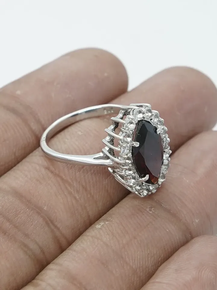 Natural Garnet Ring, 925 Sterling Silver Ring, Garnet Engagement Ring, Anniversary Gift, Women Ring, Garnet Jewelry, Bridal Ring