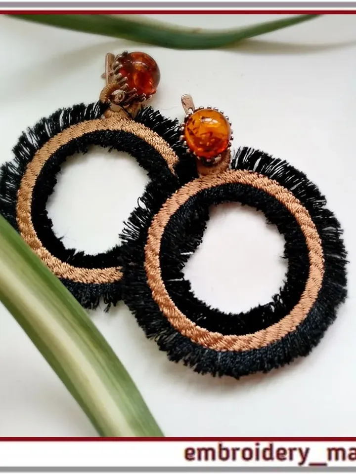 In the hoop embroidery design FSL Fringed ring quirky earrings.