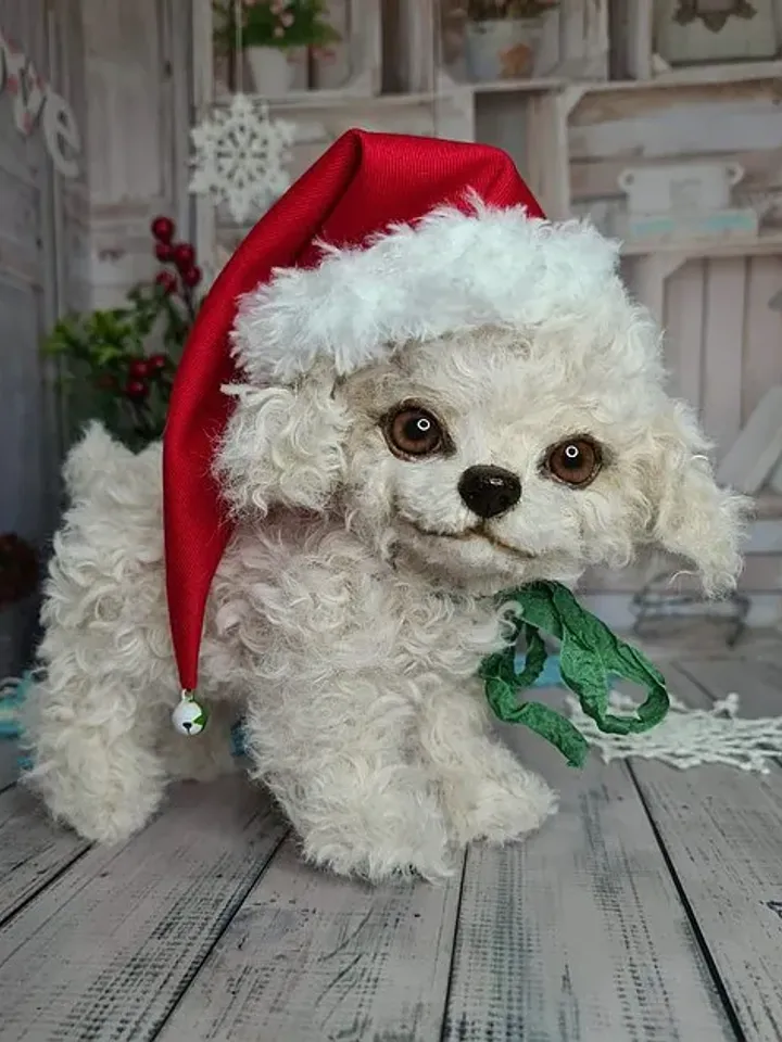 Christmas dog gift Stuffed dog Plush puppy in a red hat
