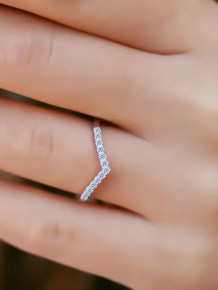 CONTOUR WEDDING BAND | V Shape Half Eternity Diamond Ring | Custom Contour Curved Wedding Ring | Curved Shaped Stacking Gold Ring