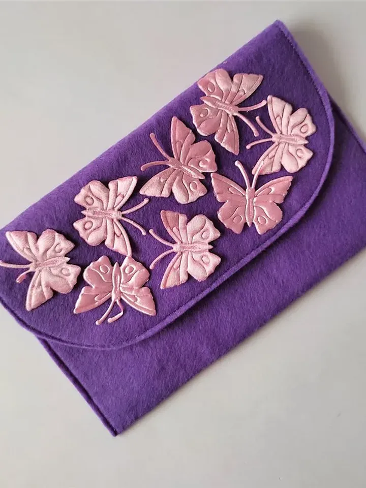 手拿包 Felt clutch cosmetic bag with pink butterflies small bag handbag
