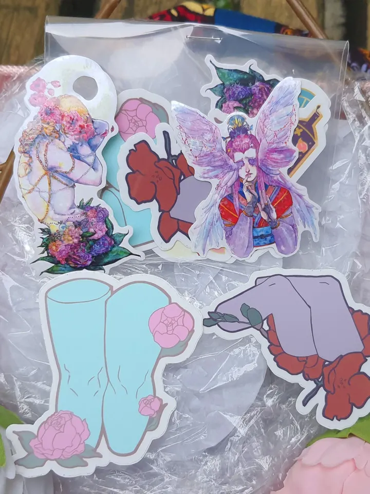 Sticker Set 6 pcs + Holographic | Flowers, Mythology, femme-style | Holo sticker| Sticker watercolor | Sticker mythology | Greek Gods