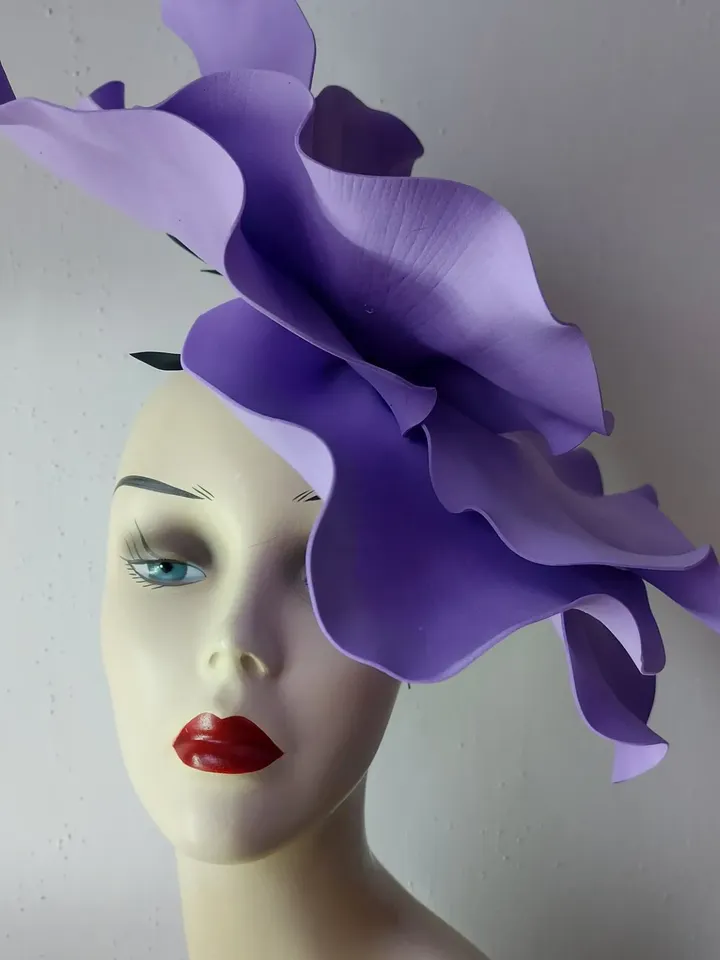 Giant Violet flower hat Kentucky Derby fascinator, Bridal headband, Wedding Accessory, Church hat, Retro style