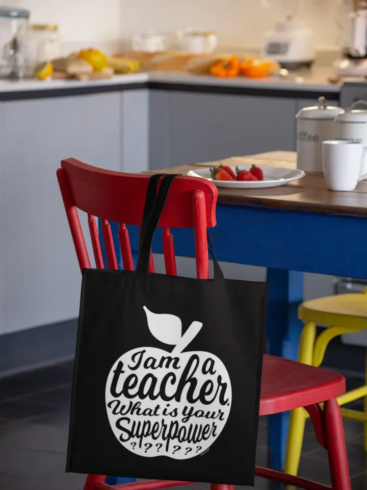 Teacher tote BLACK gift idea. Great as appreciation gift for teacher on national teachers day . Teacher tote bag or fitness bag