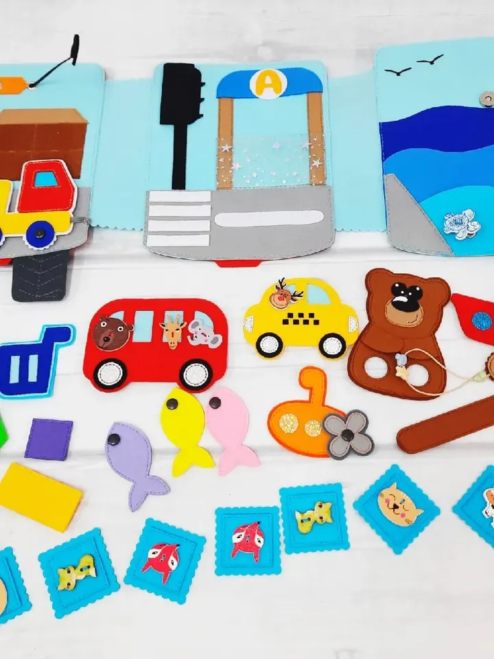 Red Bus, Family Travel, Toy Family Travel, Different Vehicles, Touch Interactive Game, Silent Book